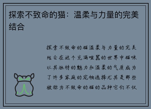 探索不致命的猫：温柔与力量的完美结合